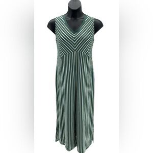 Cuddl Duds Flexwear V-Neck Women's Jumpsuit - Sagebrush Stripe (Size 2X Tall)